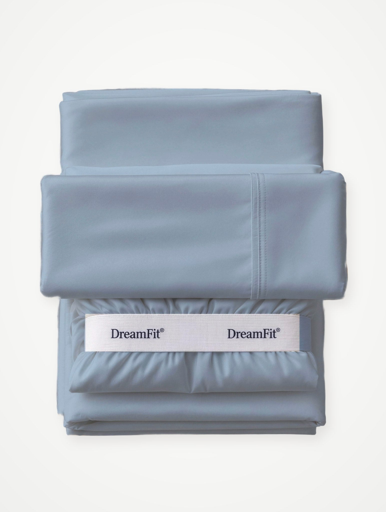 Luxe Bamboo sheet set in Dusty Blue, neatly folded set