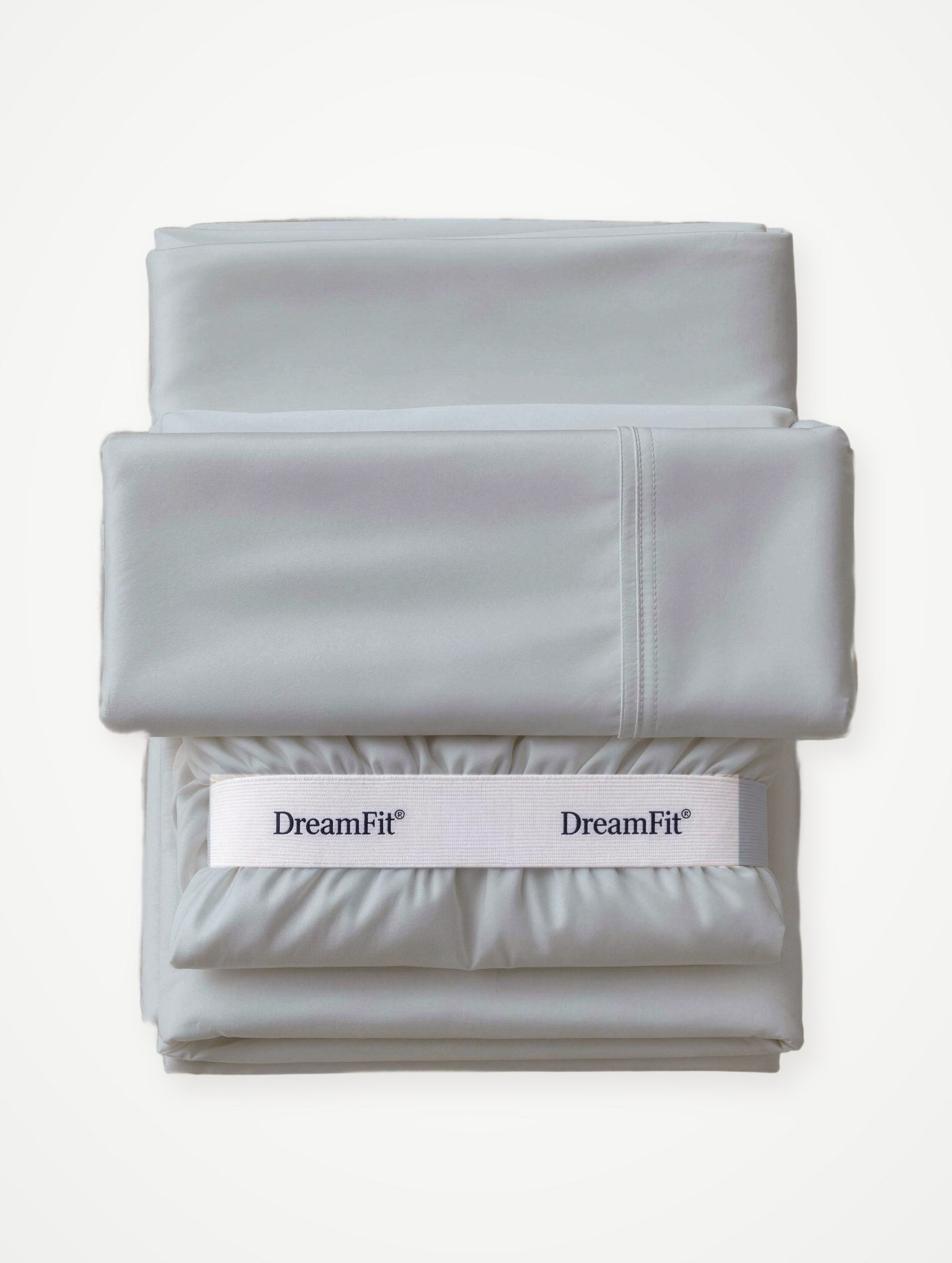 Luxe Bamboo sheet set in Feather Gray, neatly folded set
